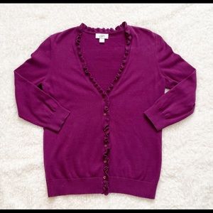 Ann Taylor Purple Ruffled V Neck Cardigan Size M
